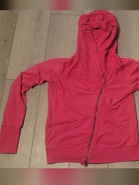 Athleta Pink Ruched Hoodie Asymmetrical Side Zip Jacket